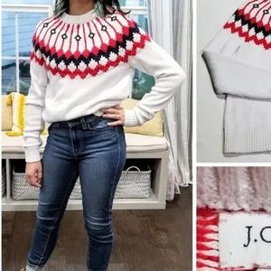 JCrew Fair Isle White Red Blue Sweater
